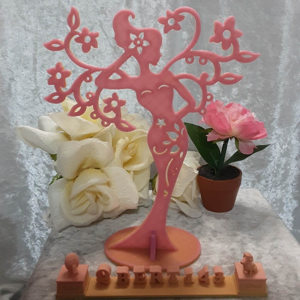 Handmade Glow In The Dark Two Colored Lady Jewelry Stand 3D Printed Pink Peach